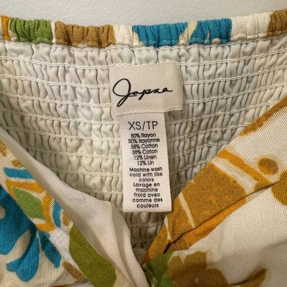 Japna Midi Dress Off white blue green Floral Size XS NWT Puffy Sleeves Linen - Picture 3 of 9